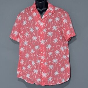 Trunks Surf & Swim Co Shirt Mens Large Pink Palm Tree Hawaiian Button Up Casual